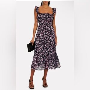SABINA MUSAYEV NWT $270 Solsana Black Floral Ruched Sleeveless Midi Dress